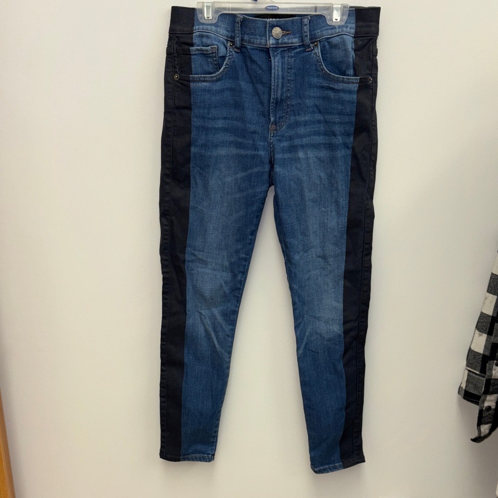 Express Women's Dark Blue Jeans with Black Side Panels